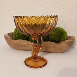 Vintage Indiana Glass Amber Lotus Compote